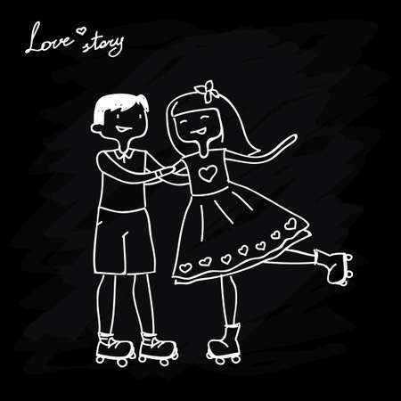 funny cartoon illustration of a young couple のイラスト素材