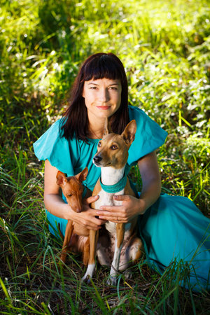 woman with dogsの写真素材