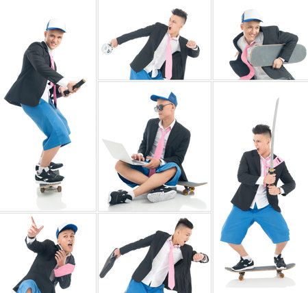 Collage composed of images of a funky skateboarding guyの写真素材