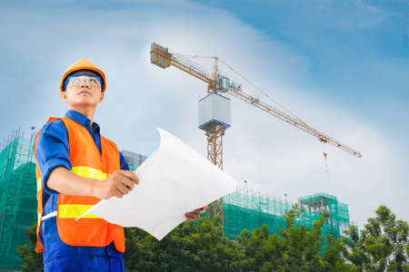 Image of a young constructor on the constructor-siteの写真素材
