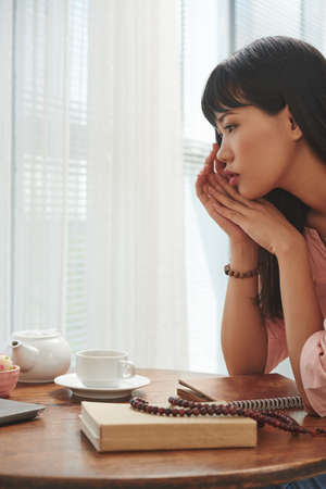 Contemplating girlの写真素材