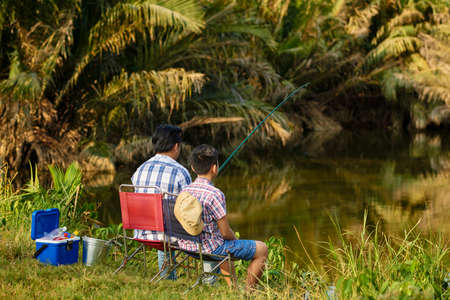 Fishing in riverの写真素材