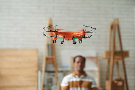 Small quadcopter flying indoorsの写真素材