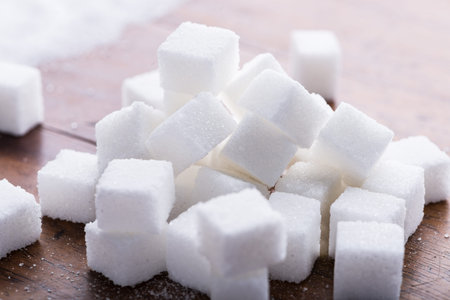 Closs-up of pile of white refined sugar