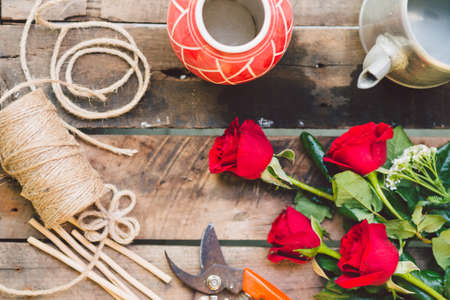 Roses and florist toolsの写真素材