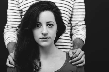 Monochrome portrait of beautiful Hispanic womanの写真素材