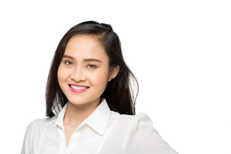 Portrait of pretty woman looking at the cameraの写真素材