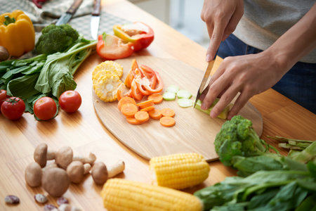 Cutting fresh ingredientsの写真素材