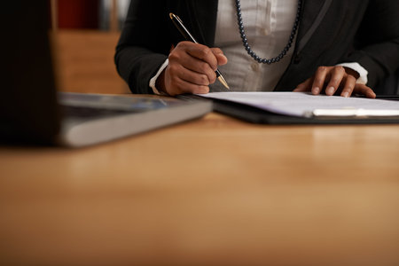 Business lady signing contract, selective focus