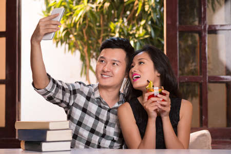 Selfie with girlfriendの写真素材
