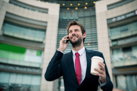 Handsome businessman talking on the phone outdoor