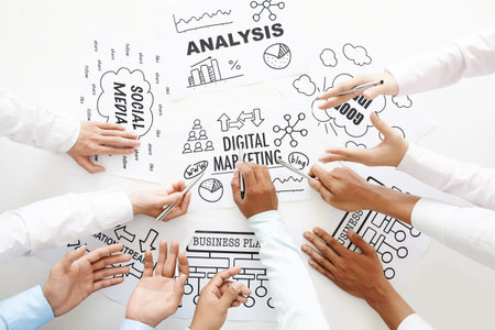 Business team discussing digital marketing ideas