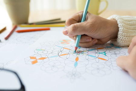 Hand of female coloring anti-stress drawingsの写真素材