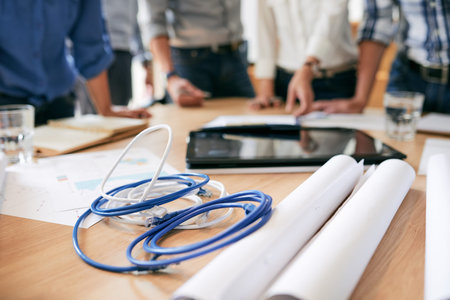 Internet cable on office table: wireless technology