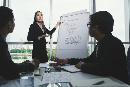 Analyzing Work Results with Colleaguesの写真素材