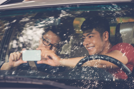 Taking Selfie Before Road Trip