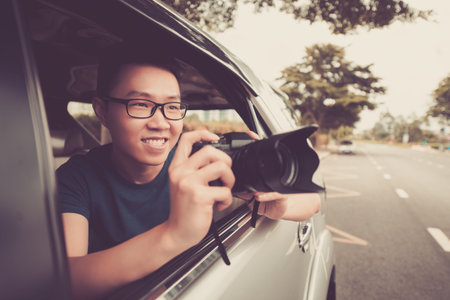 Smiling Tourist with Camera