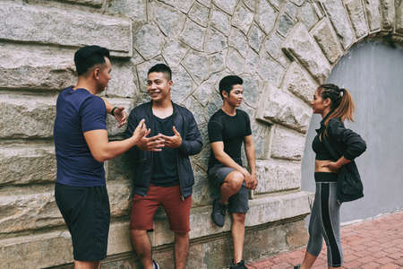 Chatting before trainingの写真素材