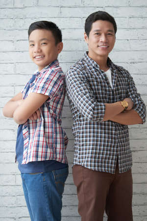 Cheerful father and sonの写真素材