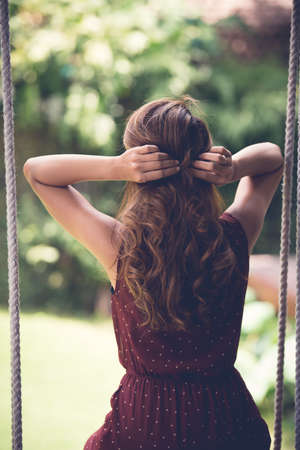Pinning long hairの写真素材