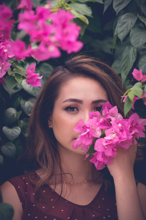 Smelling springの写真素材