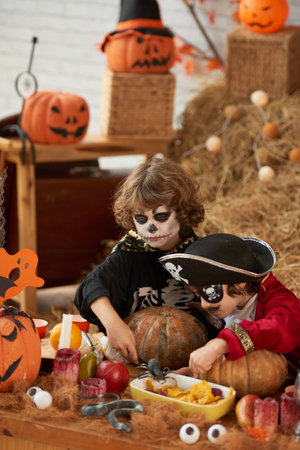 Examining Halloween tableの写真素材