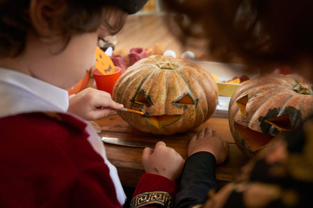 Coloring pumpkinsの写真素材