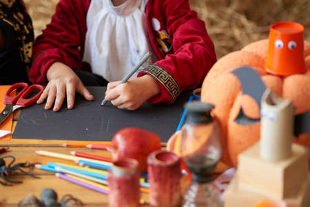 Making scary decorationsの写真素材