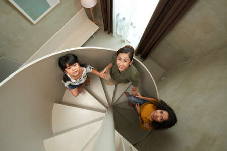 Walking to the second floorの写真素材