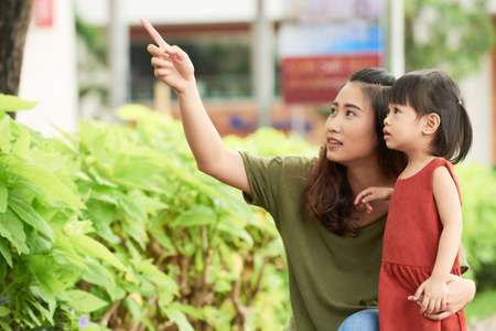 Walking with daughterの写真素材