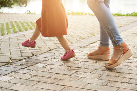 Walking with daughterの写真素材