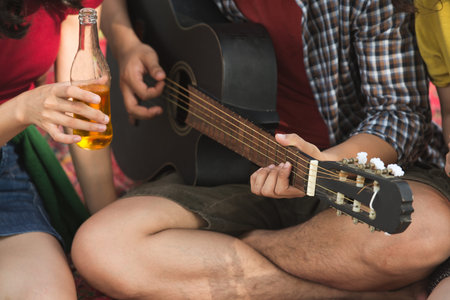 Playing guitar