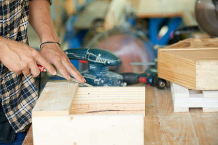 Close-up image of jouiner working with woodの写真素材