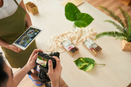 Taking photos of homemade cosmeticsの写真素材