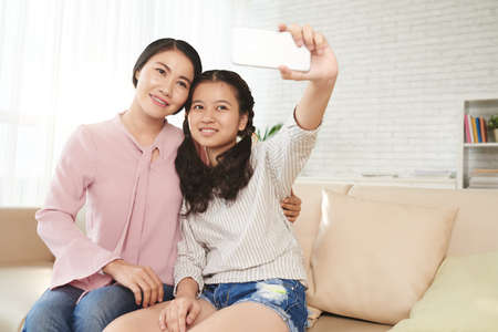 Selfie with motherの写真素材