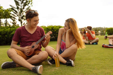 Man Playing ukuleleの写真素材