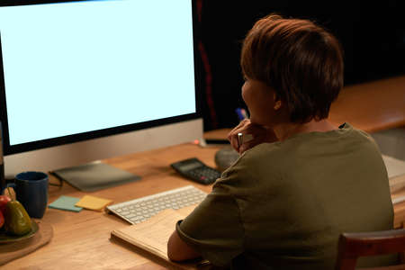 Student looking at computer screenの写真素材