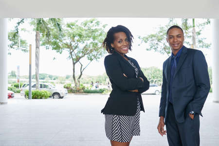 Smiling Colleagues Enjoying Fresh Airの写真素材