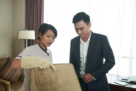 Showing dirty pillow caseの写真素材