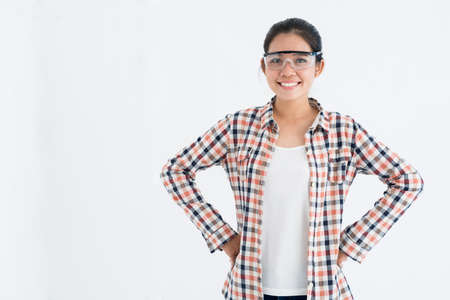 Woman in protective glassesの写真素材