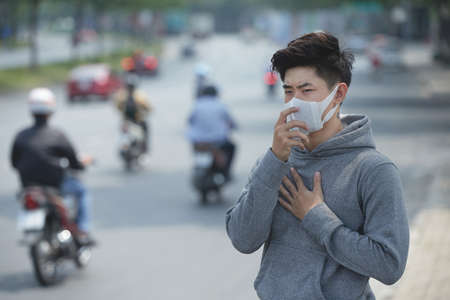 Red alert in polluted big Asian cityの写真素材