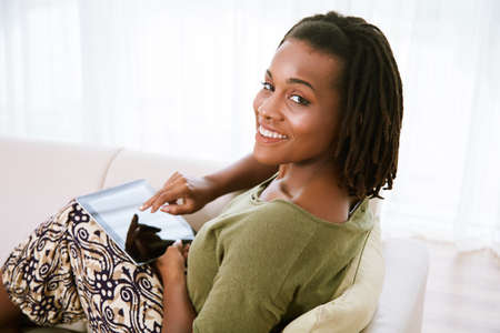 Woman with digital tabletの写真素材