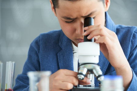Curious Teenager at School Laboratory