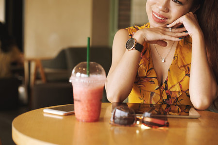 A joyful dreamy womanの写真素材