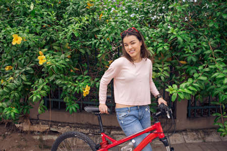 Girl riding bicycleの写真素材