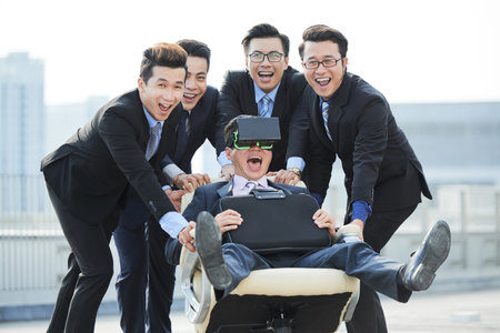 Hanging out at Office Building Terraceの写真素材