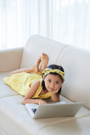 Resting with laptopの写真素材