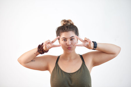 Pretty woman making faceの写真素材