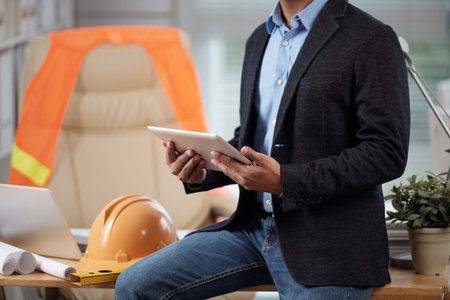 Construction engineer with tablet