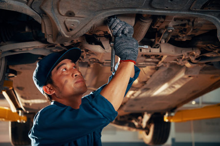 Repairing car in garage